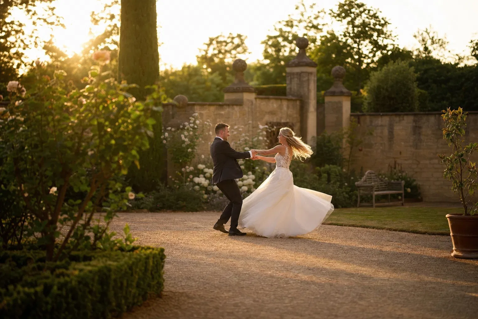 Bride and groom celebrating their wedding